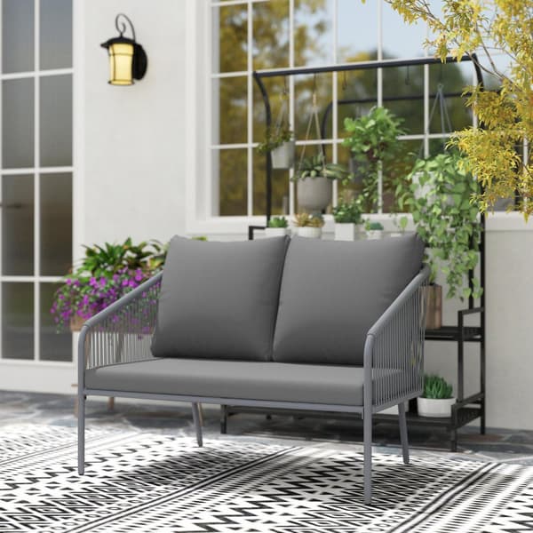 Havesofa med hynder 2-personers Rattan Sofa Lounge Sofa Udendørs Balkon Sofa Rattan Sofa Have Lounge Polyrattan Havemøbler Balkonmøbler 112 x 72 x 76