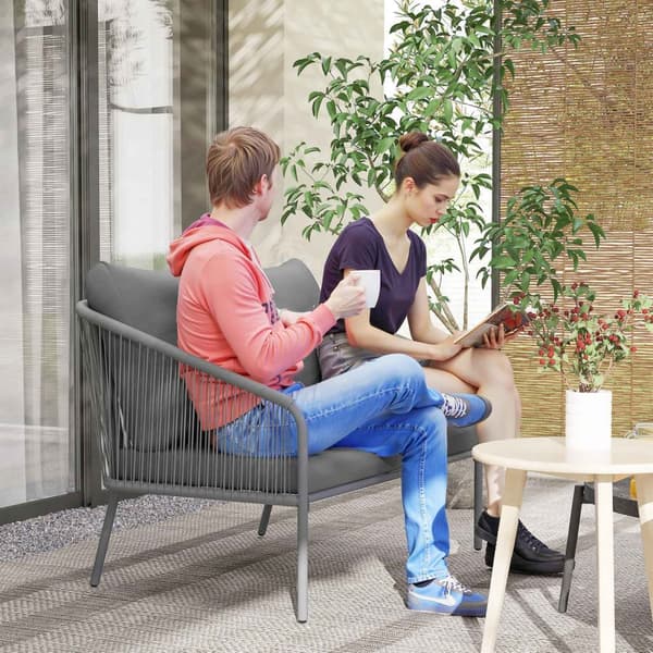 Havesofa med hynder 2-personers Rattan Sofa Lounge Sofa Udendørs Balkon Sofa Rattan Sofa Have Lounge Polyrattan Havemøbler Balkonmøbler 112 x 72 x 76