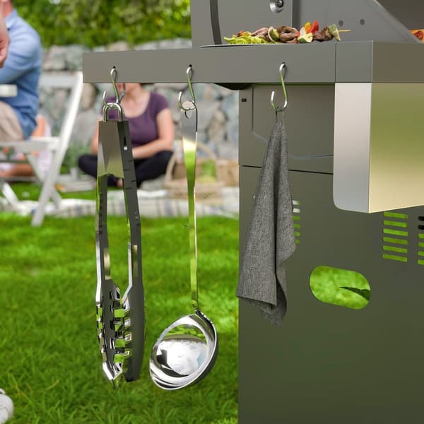 Gasgrill 8500BTU grillvagn inklusive 6 rostfria brännare rulltermometer tryckreducerare gasslang lock sidohyllor, BBQ trädgårdsgrill för balkong, camp