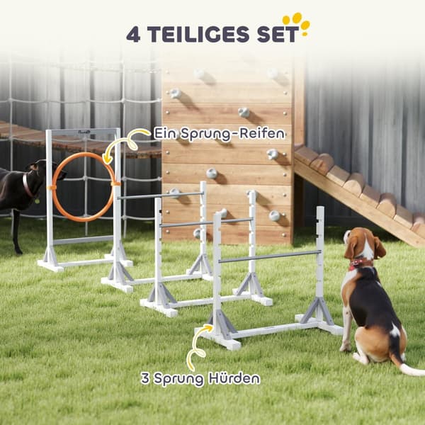 Agility-sæt Hunde 4-delt Agility-udstyr til hundetræning Hækkesæt med højdejusterbare hække Dæk Træningstilbehør Koordinationstræning Agility-sæt til