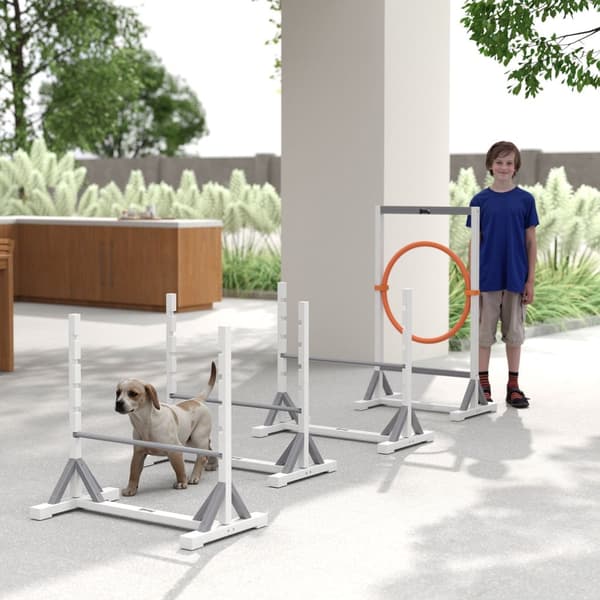 Agility-sæt Hunde 4-delt Agility-udstyr til hundetræning Hækkesæt med højdejusterbare hække Dæk Træningstilbehør Koordinationstræning Agility-sæt til