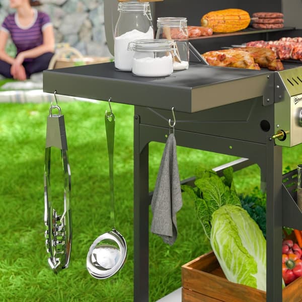 Gasgrill 12 KW 4+1 brænder BBQ grillvogn lavet af rustfrit stål inklusive sidebrænder termometer grillrist kogeplade flaskeåbner sidehylder gasgrill t