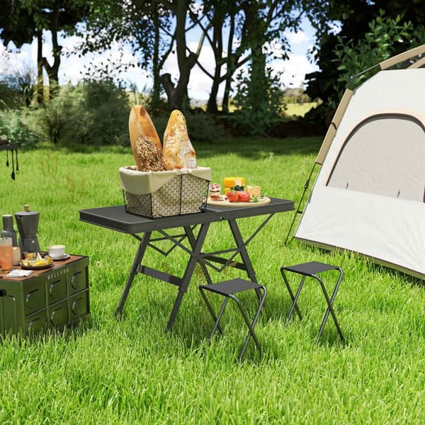 Campingbord, høydejusterbart, sammenleggbart bord med metallgitter, sammenleggbart hagebord laget av aluminium, lett, multifunksjonelt bord, sidebord