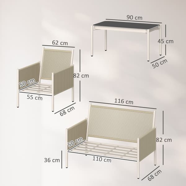 Hagemøbelsett laget av polyrattan salongsett med 2 sofastoler glassbordputer værbestandig sittegruppe for 4 personer utebalkongmøbelsett terrassemøble