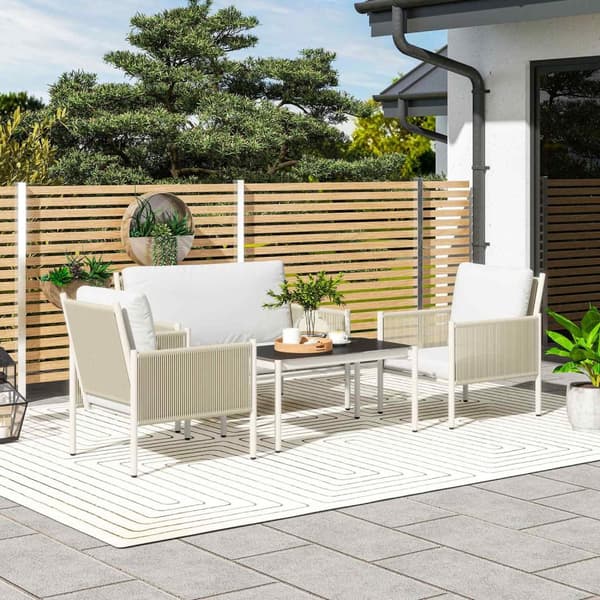 Hagemøbelsett laget av polyrattan salongsett med 2 sofastoler glassbordputer værbestandig sittegruppe for 4 personer utebalkongmøbelsett terrassemøble