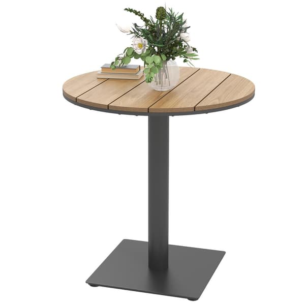 Hagebord Ø70 cm, værbestandig rundt balkongbord med lamelldesign, utendørs spisebord i stål, campingbord, sidebord, terrassebord for hage, terrasse, b