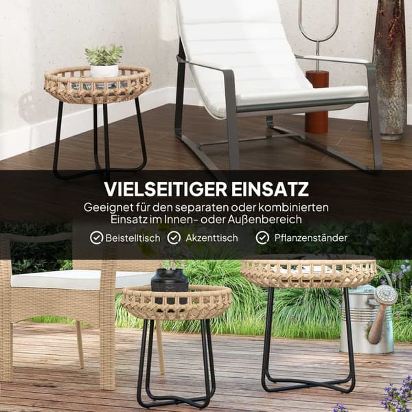 Sæt med 2 sideborde polyrattan Ø60/41 cm rundt vejrbestandigt havebord med X-ben justerbare trædepuder udendørs altanbord sofabord havemøbler til have