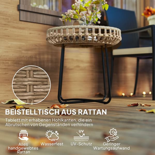 Sæt med 2 sideborde polyrattan Ø60/41 cm rundt vejrbestandigt havebord med X-ben justerbare trædepuder udendørs altanbord sofabord havemøbler til have