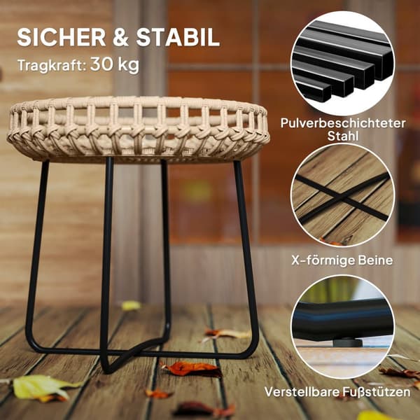 Sæt med 2 sideborde polyrattan Ø60/41 cm rundt vejrbestandigt havebord med X-ben justerbare trædepuder udendørs altanbord sofabord havemøbler til have