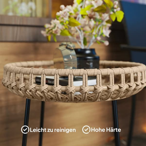 Sæt med 2 sideborde polyrattan Ø60/41 cm rundt vejrbestandigt havebord med X-ben justerbare trædepuder udendørs altanbord sofabord havemøbler til have