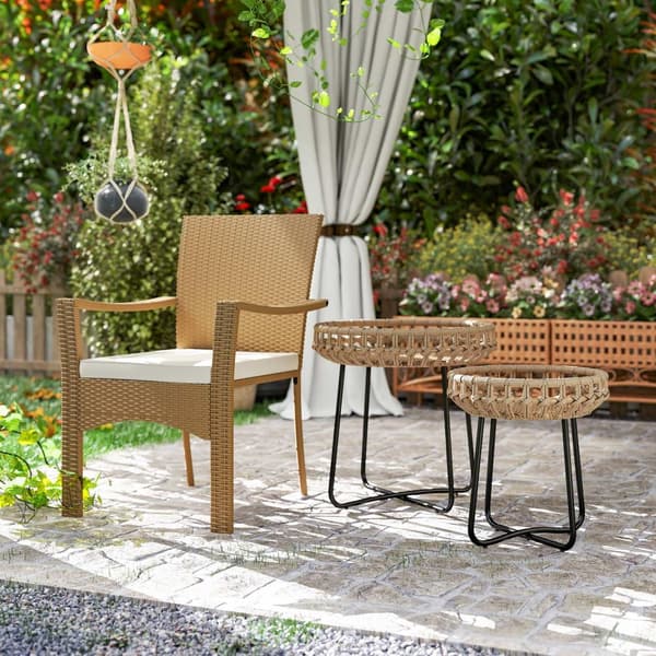 Sæt med 2 sideborde polyrattan Ø60/41 cm rundt vejrbestandigt havebord med X-ben justerbare trædepuder udendørs altanbord sofabord havemøbler til have
