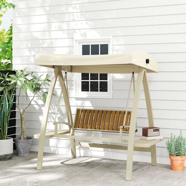 Hollywood swing 2-personers havegynge med justerbar solsejl, sidebord, gyngebænk, bæreevne op til 240 kg, til have, terrasse, 200 x 120 x 190 cm, beig