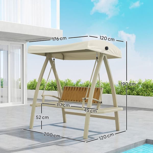 Hollywood swing 2-personers havegynge med justerbar solsejl, sidebord, gyngebænk, bæreevne op til 240 kg, til have, terrasse, 200 x 120 x 190 cm, beig