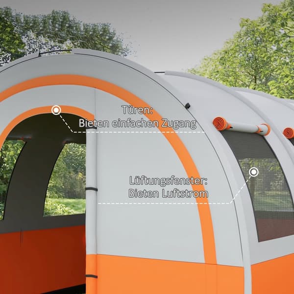 Tunneltelt, campingtelt for 6 personer, med 2 rom, lyskrok, gruppetelt med bæreveske, 3000mm vannavstøtende familietelt, til hage, campingplass, kremh