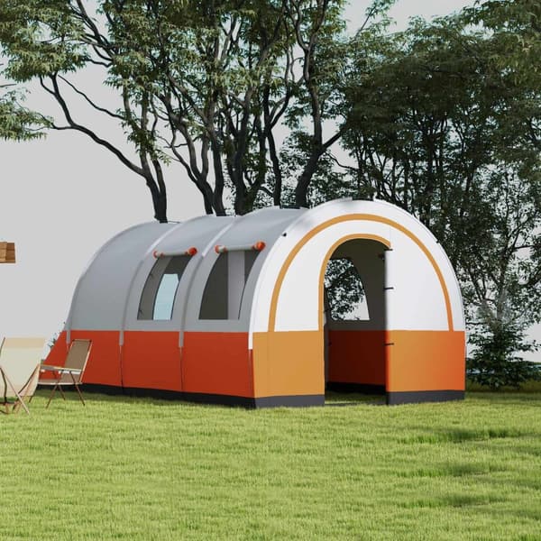 Tunneltelt, campingtelt for 6 personer, med 2 rom, lyskrok, gruppetelt med bæreveske, 3000mm vannavstøtende familietelt, til hage, campingplass, kremh