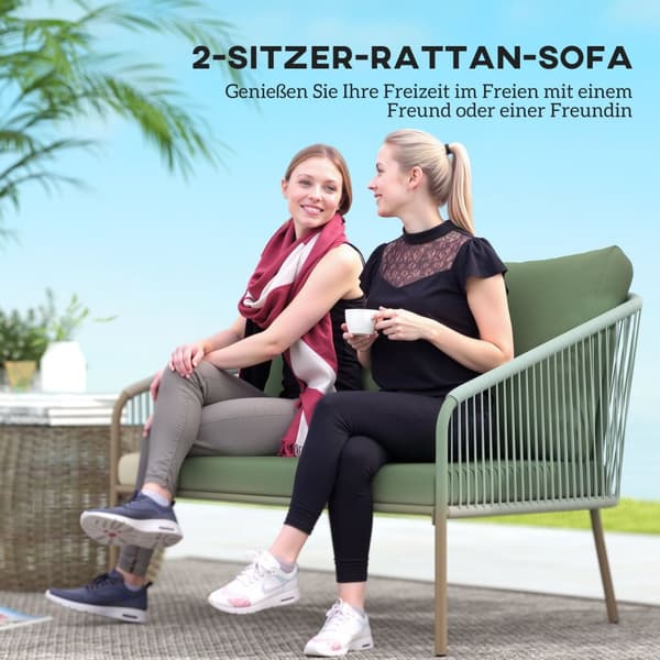 Havesofa med hynder 2-personers Rattan Sofa Lounge Sofa Udendørs Balkon Sofa Rattan Sofa Have Lounge Polyrattan Havemøbler Balkonmøbler 112 x 72 x 76