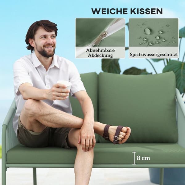 Havesofa med hynder 2-personers Rattan Sofa Lounge Sofa Udendørs Balkon Sofa Rattan Sofa Have Lounge Polyrattan Havemøbler Balkonmøbler 112 x 72 x 76