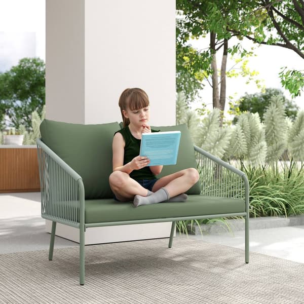 Havesofa med hynder 2-personers Rattan Sofa Lounge Sofa Udendørs Balkon Sofa Rattan Sofa Have Lounge Polyrattan Havemøbler Balkonmøbler 112 x 72 x 76
