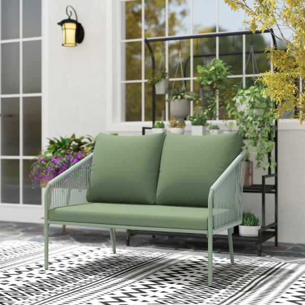 Havesofa med hynder 2-personers Rattan Sofa Lounge Sofa Udendørs Balkon Sofa Rattan Sofa Have Lounge Polyrattan Havemøbler Balkonmøbler 112 x 72 x 76