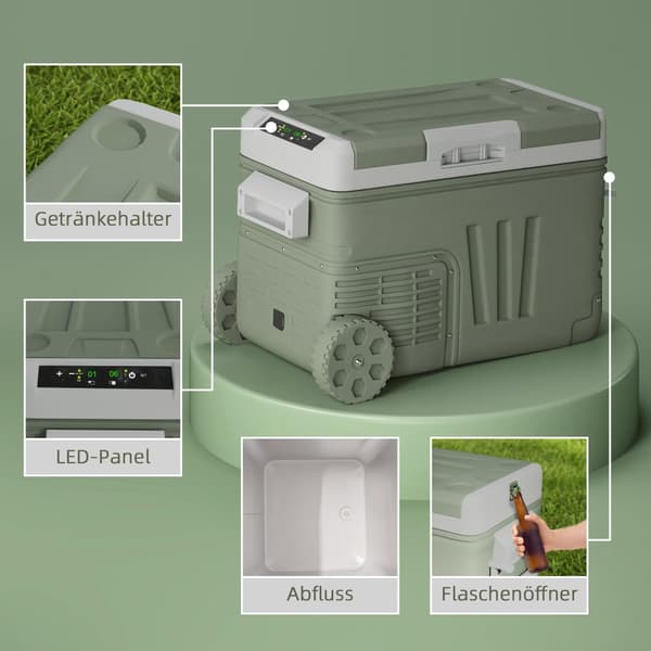 33 liter kompressor køleboks el køleboks med LED rulle kølefunktion stille fryseboks termoboks minikøleskab 12/230 volt til bilstikkontakt lastbil cam