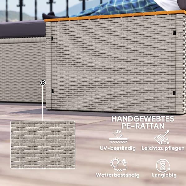 Solseng i polyrattan for 2 personer, dobbel solseng med fotskammel, oppbevaringsplass, paraplyhull, værbestandig hageseng, 320 kg, bærende hagemøbler,