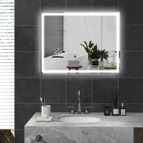 Baderomsspeil med belysning 90x70 cm LED speil veggspeil med minnefunksjon 3 lysfarger Tåkefritt lysspeil med berøringsbryter sølv |