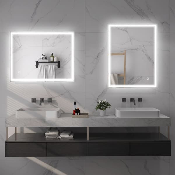 Baderomsspeil med belysning 90x70 cm LED speil veggspeil med minnefunksjon 3 lysfarger Tåkefritt lysspeil med berøringsbryter sølv |