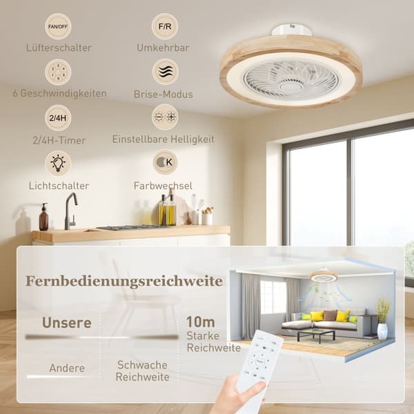 Takvifte med belysning fjernkontroll LED vifte taklys dimbar med RGB farge, 6 hastigheter 40 W lampe med vifte, reversibel timer for soverom naturlig