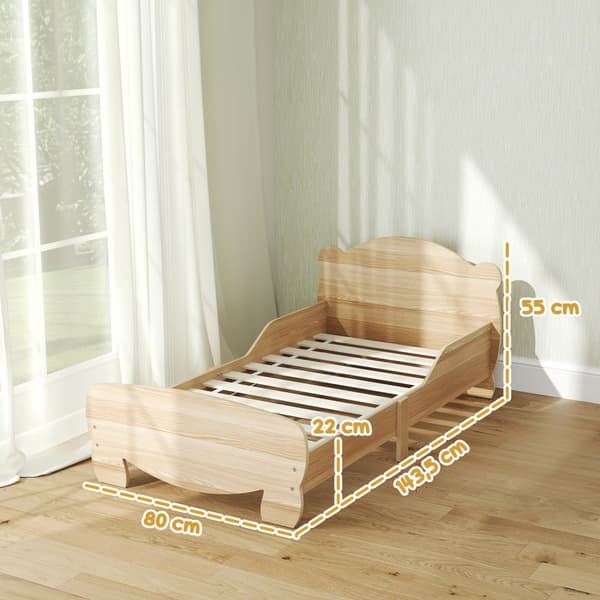 Barneseng 143,5 x 80 cm, husseng i heltre, ungdomsseng med fallsikring, lekeseng kan holde opptil 80 kg, enkeltseng med bjørnedesign til barnerom, nat