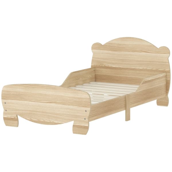Barneseng 143,5 x 80 cm, husseng i heltre, ungdomsseng med fallsikring, lekeseng kan holde opptil 80 kg, enkeltseng med bjørnedesign til barnerom, nat