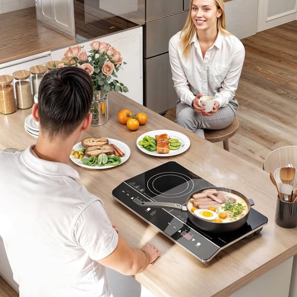 Induktioliesi liesi 2 levyinen kannettava induktioliesi 8 tehotasolla ja 10 lämpötilatasolla, 3500 W, lapsilukko, ajastin, musta |