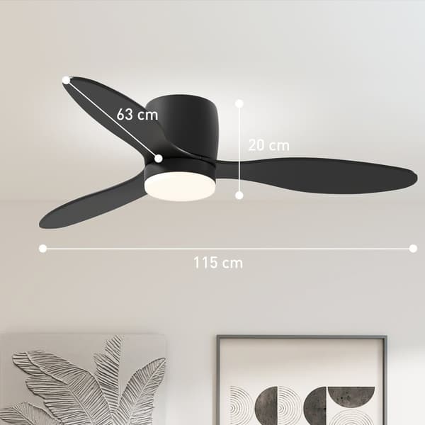 Loftsventilator med belysning og fjernbetjening 115 cm LED-lampe med ventilator, vendbar DC-motor, 3 blade, 3 lysfarver, 6 hastigheder, timer loftsven