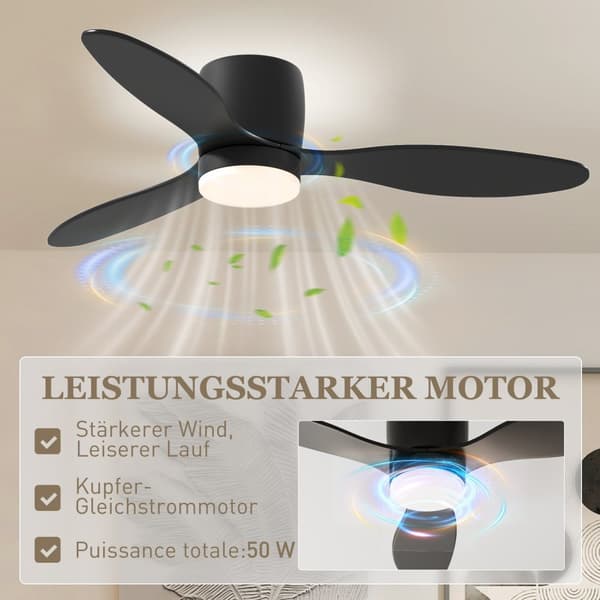 Loftsventilator med belysning og fjernbetjening 115 cm LED-lampe med ventilator, vendbar DC-motor, 3 blade, 3 lysfarver, 6 hastigheder, timer loftsven