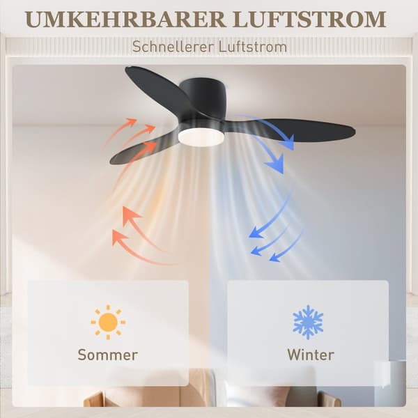Loftsventilator med belysning og fjernbetjening 115 cm LED-lampe med ventilator, vendbar DC-motor, 3 blade, 3 lysfarver, 6 hastigheder, timer loftsven
