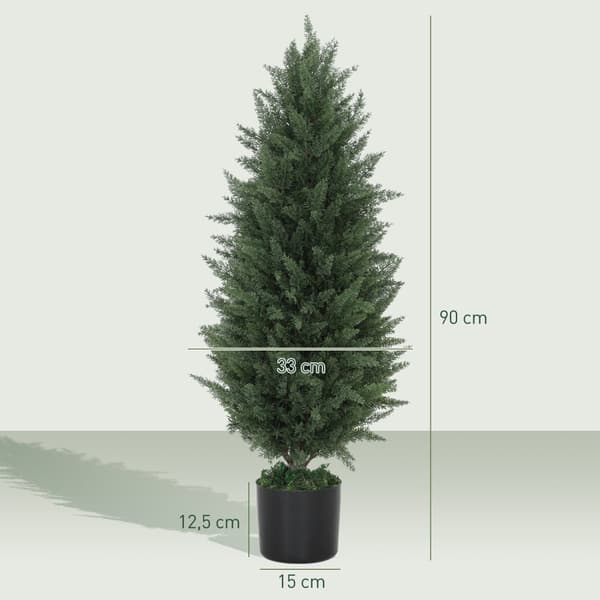 Kunstig sypress sett med 2 store 90 cm kunstige planter, kunstige planter i potte, UV-bestandig kunstig tre som ekte dekorasjon for stue soverom utend