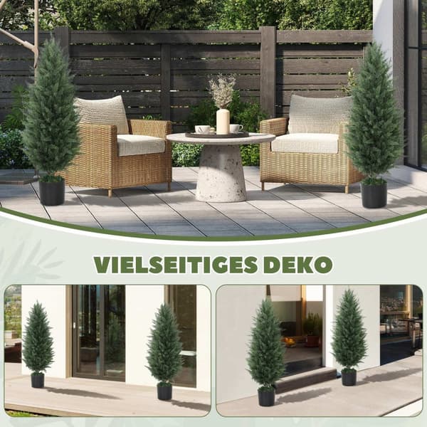 Kunstig sypress sett med 2 store 90 cm kunstige planter, kunstige planter i potte, UV-bestandig kunstig tre som ekte dekorasjon for stue soverom utend
