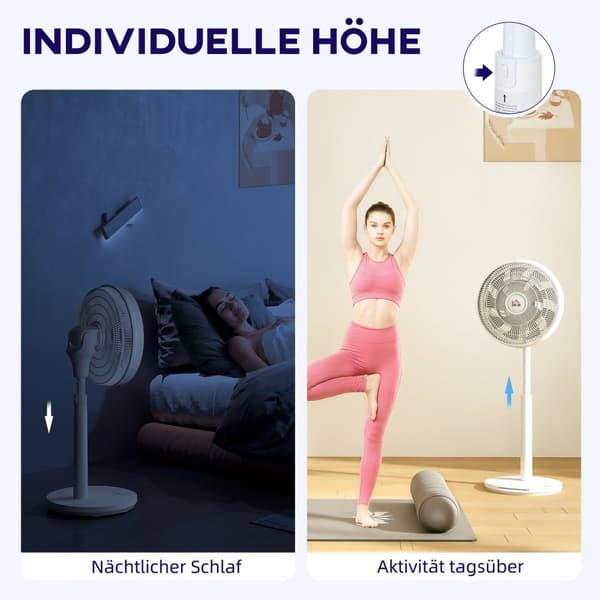 Støjsvag piedestalblæser med fjernbetjening, ventilator med 12 hastighedsniveauer, timer, justerbar hældning og svingning, dvaletilstand, hvid |