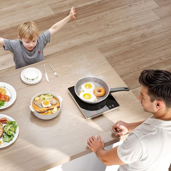 Induktionshäll 1 platta, bärbar induktionshäll med 10 effektnivåer och temperaturnivåer, 2000 W, timer, barnsäkerhetsspärr, svart