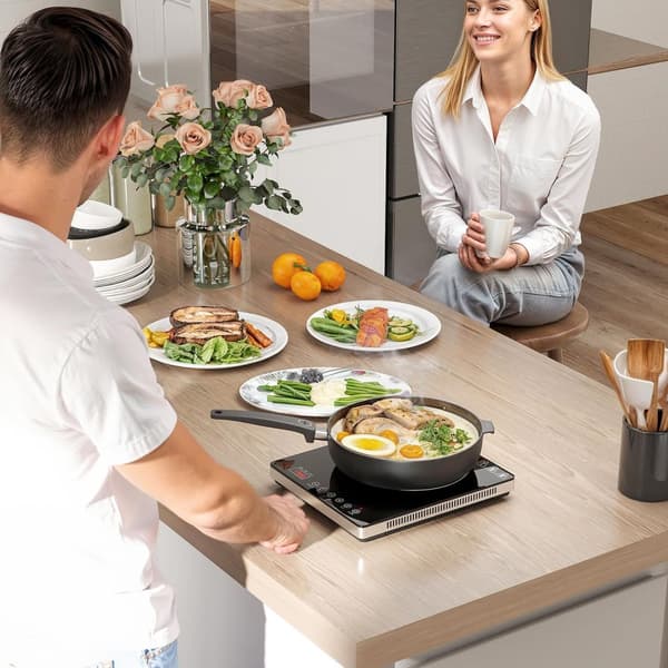 Induktionshäll 1 platta, bärbar induktionshäll med 10 effektnivåer och temperaturnivåer, 2000 W, timer, barnsäkerhetsspärr, svart