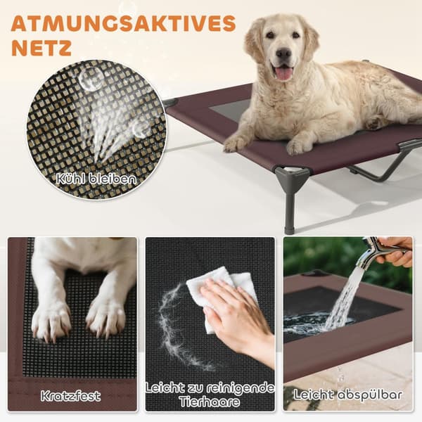 Koiran lepotuoli katolla, korotettu koiransänky suurille koirille, jäähdyttävä lemmikkieläinten lepotuoli pestävällä mesh-metallirungolla, kantolaukku