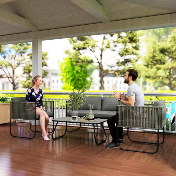 Hagemøbelsett laget av polyrattan salongsett med sofa lenestol bordputer værbestandig sittegruppe for 4 personer balkongmøbelsett hage salong terrasse