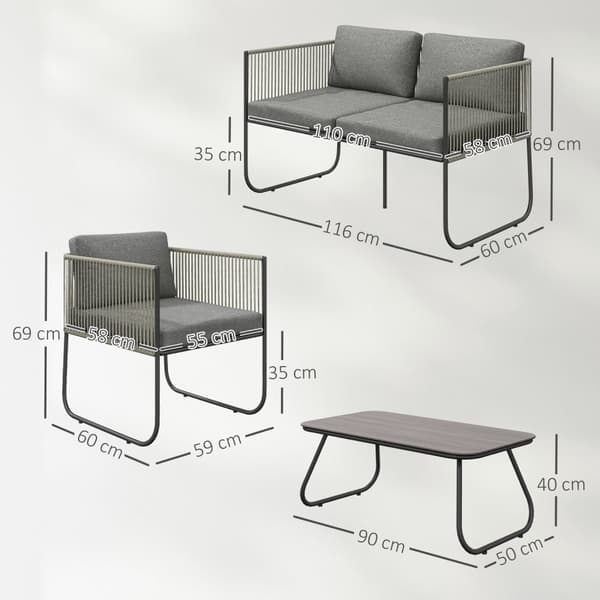 Hagemøbelsett laget av polyrattan salongsett med sofa lenestol bordputer værbestandig sittegruppe for 4 personer balkongmøbelsett hage salong terrasse