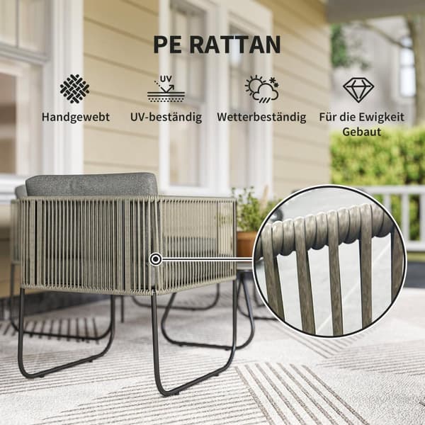 Hagemøbelsett laget av polyrattan salongsett med sofa lenestol bordputer værbestandig sittegruppe for 4 personer balkongmøbelsett hage salong terrasse