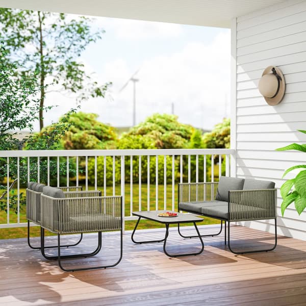 Hagemøbelsett laget av polyrattan salongsett med sofa lenestol bordputer værbestandig sittegruppe for 4 personer balkongmøbelsett hage salong terrasse