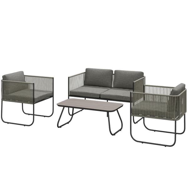 Hagemøbelsett laget av polyrattan salongsett med sofa lenestol bordputer værbestandig sittegruppe for 4 personer balkongmøbelsett hage salong terrasse