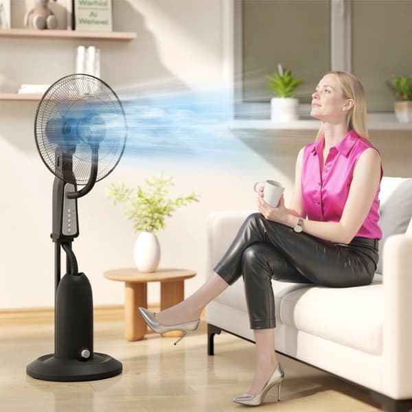 Vesijäähdytyspuhallin, jalustapuhallin säädettävällä suihkusumulla, 3 nopeutta, 3 L vesisäiliö, 75° värähtelevä, 90 W vesituuletin pyörillä, 125 cm |