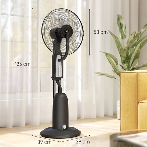 Vesijäähdytyspuhallin, jalustapuhallin säädettävällä suihkusumulla, 3 nopeutta, 3 L vesisäiliö, 75° värähtelevä, 90 W vesituuletin pyörillä, 125 cm |