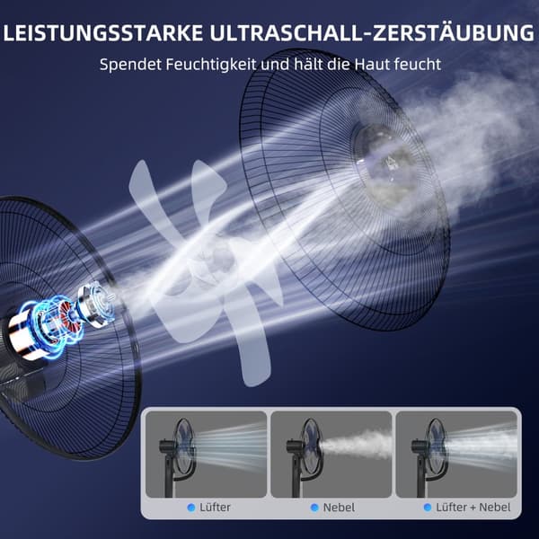 Vesijäähdytyspuhallin, jalustapuhallin säädettävällä suihkusumulla, 3 nopeutta, 3 L vesisäiliö, 75° värähtelevä, 90 W vesituuletin pyörillä, 125 cm |