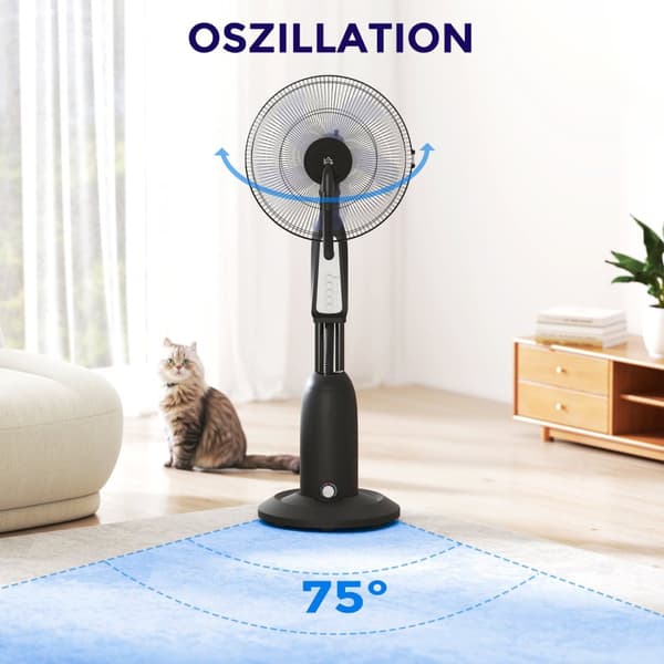 Vesijäähdytyspuhallin, jalustapuhallin säädettävällä suihkusumulla, 3 nopeutta, 3 L vesisäiliö, 75° värähtelevä, 90 W vesituuletin pyörillä, 125 cm |