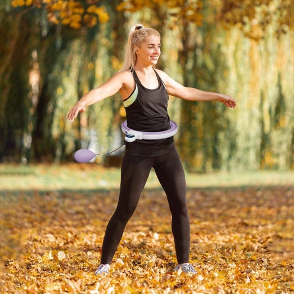 Smart Hula Hoop Voksne med Vægtboldtæller 16 knob (76-113cm) Justerbar Fitness Quiet Slankeudstyr Infinity Hula Hoop til vægttab, Fitness Lilla |